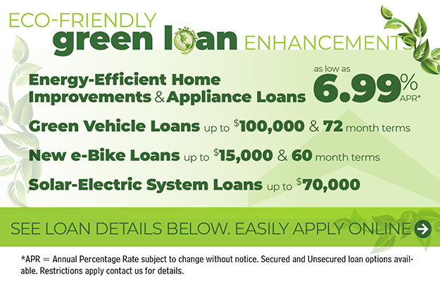 Green Loans for home improvements, vehicles, eBikes and Solar Electric Systems